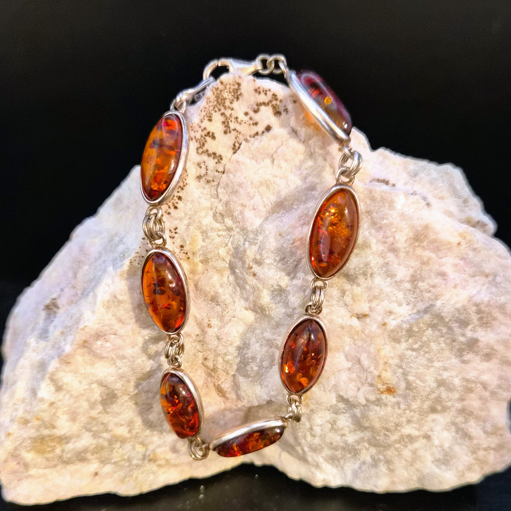 Baltic amber and sterling silver link bracelet