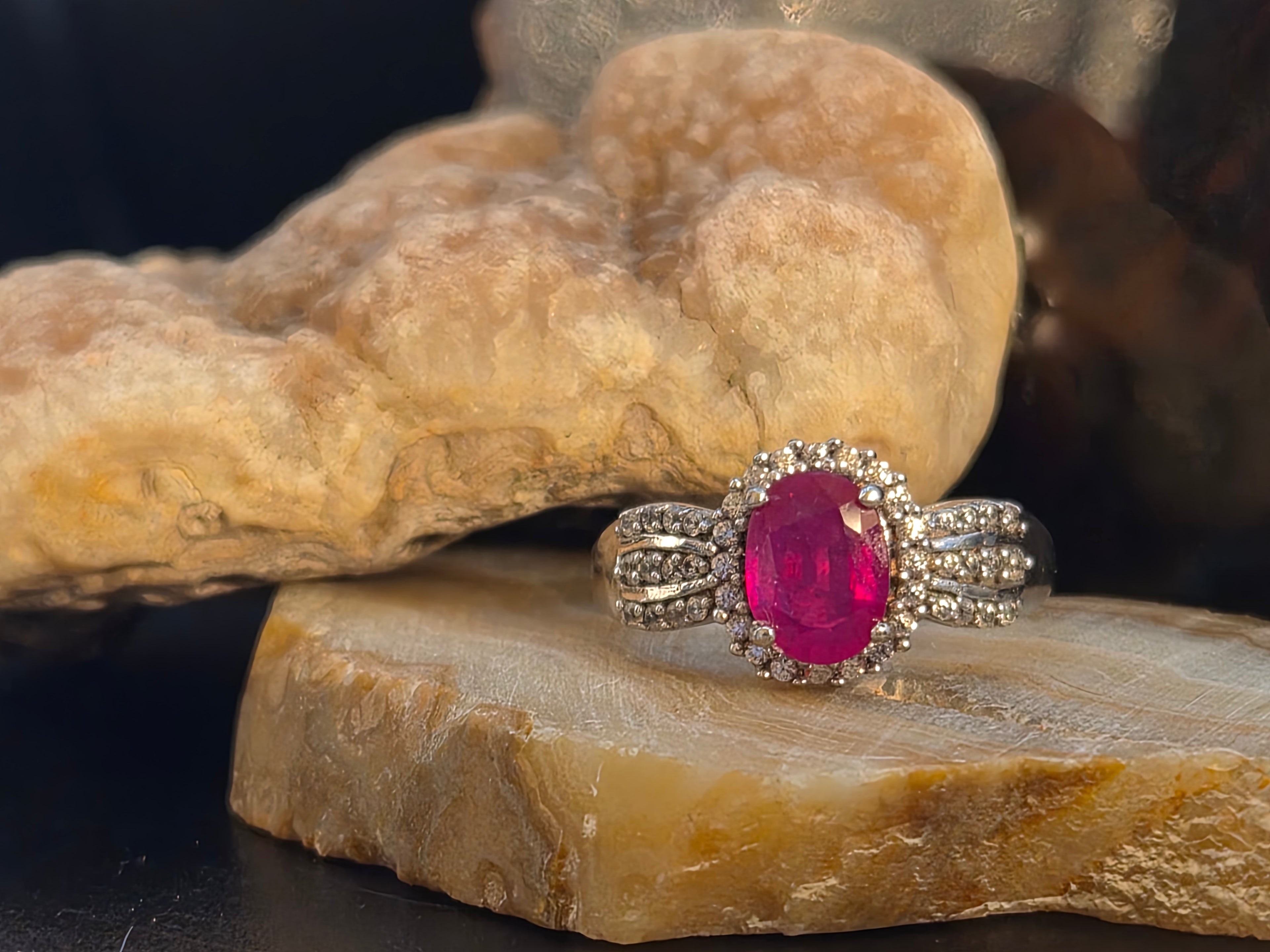 Mozambique Ruby Halo Accent Ring in 925 Sterling Silver